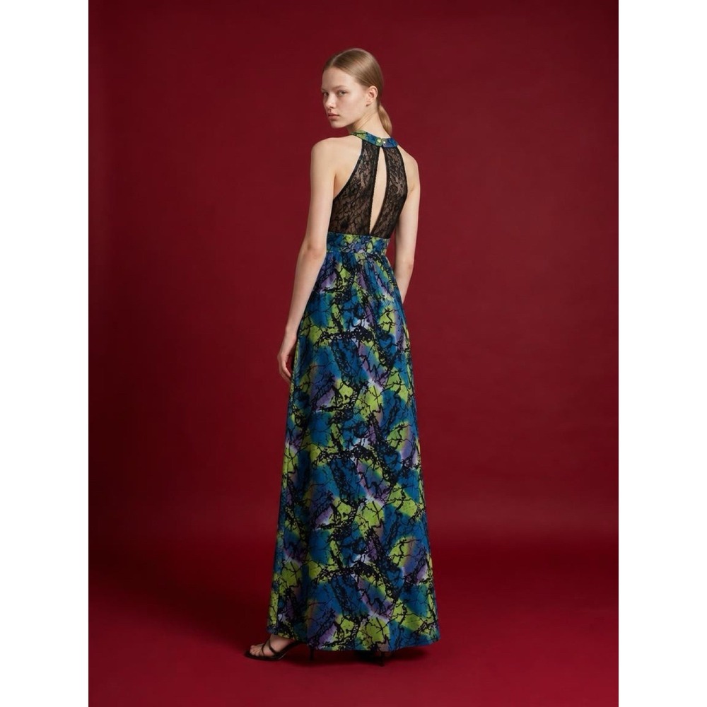 H&M Multicolor Abstract Maxi Dress 4 V-Neck Sleeveless Lace Bodice Lined